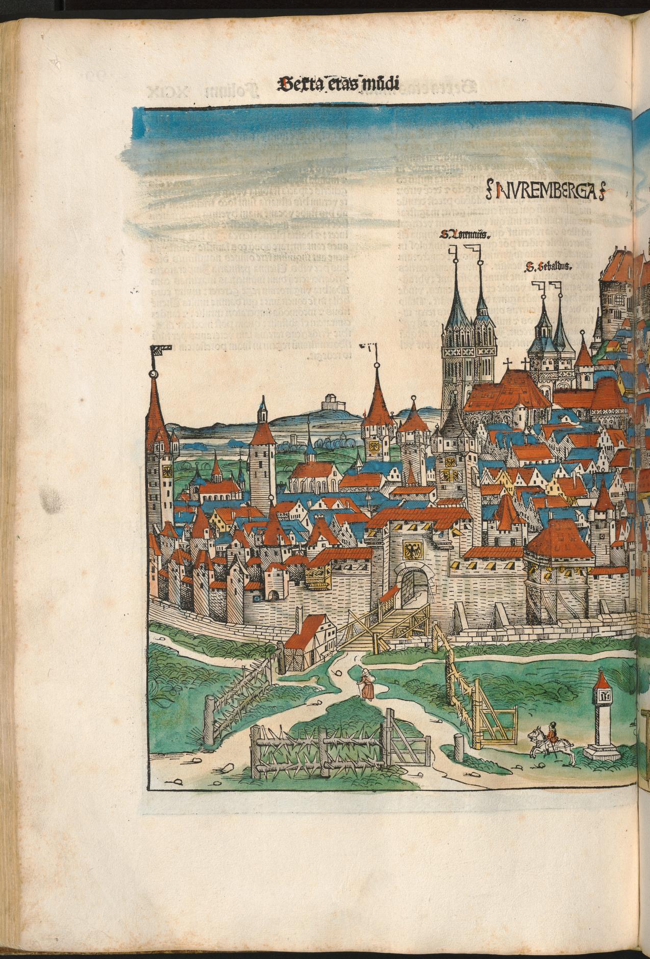 Coloured view of walled Nuremberg in the 1493 Nuremberg Chronicle