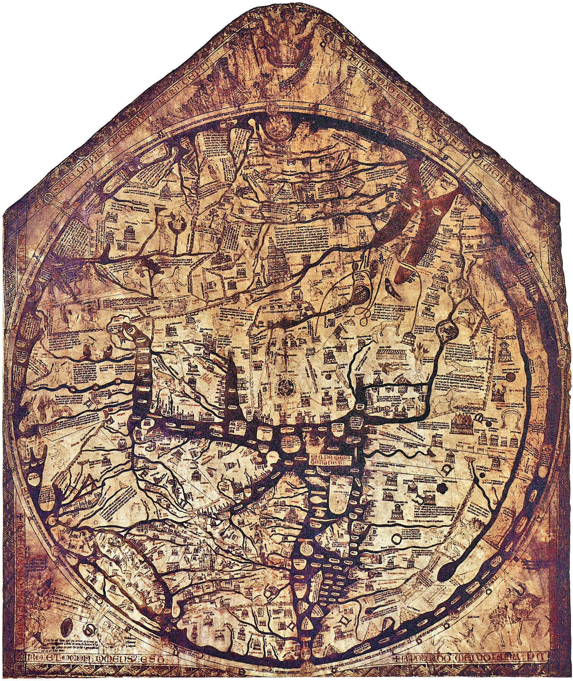 Hereford Mappa Mundi, an east-up world map centred on Jerusalem